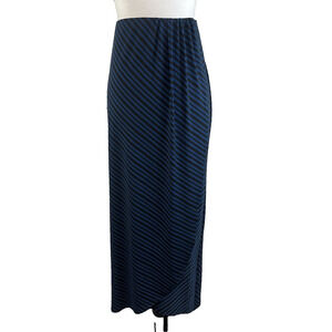 Lane Bryant Skirt size 14 16 Black Blue Striped Slinky Long Faux Wrap Modest
